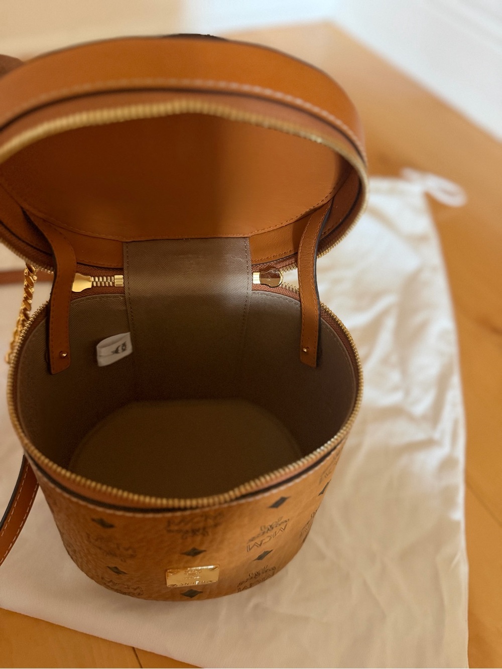 MCM Cognac Visetos Barrel Crossbody with Gold Hardware - Picture 6 of 6